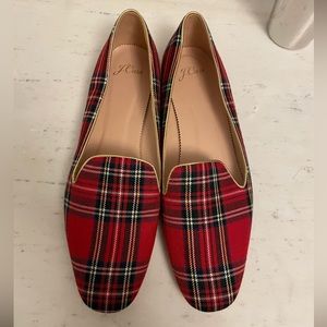 J Crew women’s smoking loafers in a Stewart tartan size 12, new, never worn